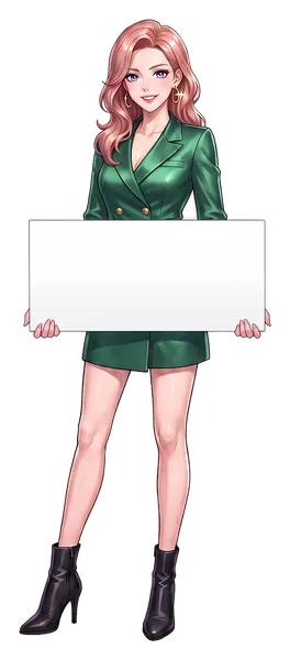 Sasha Wren, the guide's illustrated host, holding a board with both hands: 30 VLT terminals