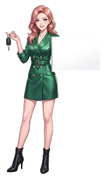 Sasha Wren, the guide's illustrated host, holding up a car key fob toward the ruler and holding a board: not driving distances